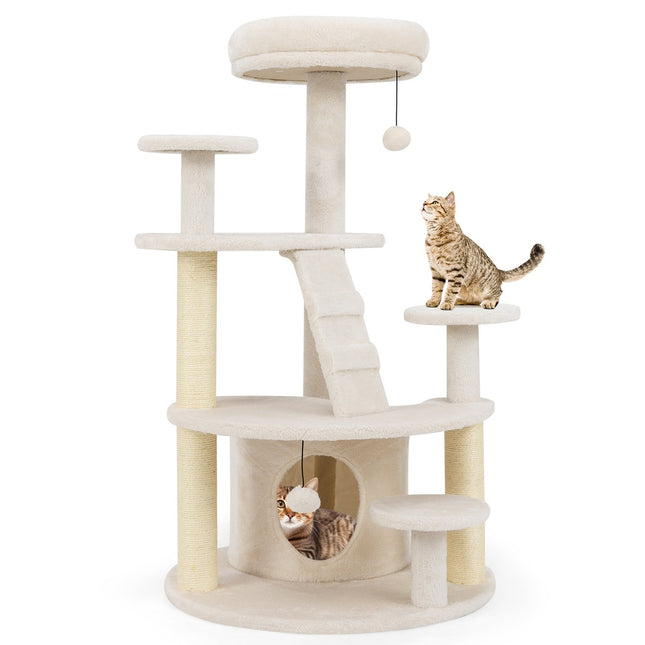 PAWROOM - Kissapuu luolalla, tikkailla ja leluilla - beige, monitasoinen
