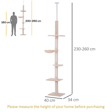 PAWROOM - Adjustable beige cat tower with sisal for climbing, 230-260cm