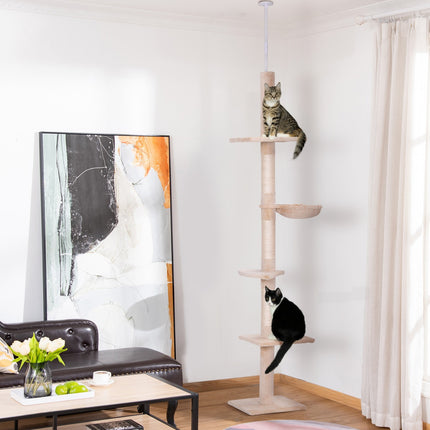 PAWROOM - Adjustable beige cat tower with sisal for climbing, 230-260cm