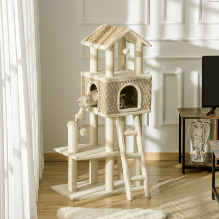 PAWROOM - Large cat scratching post with cave and toys - 130 cm