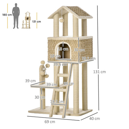 PAWROOM - Large cat scratching post with cave and toys - 130 cm
