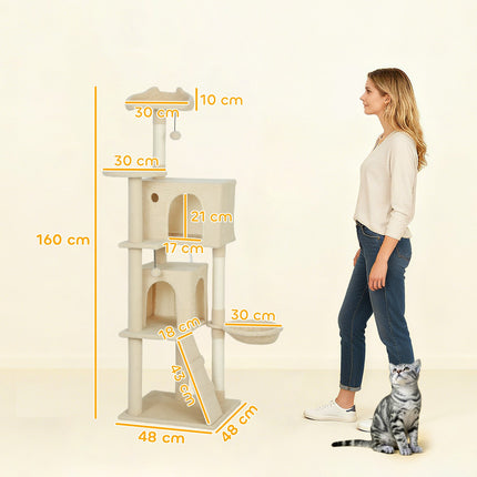 PAWROOM - Cat Tree 160 cm with Hammock, Ladder, Cave, Sisal Posts