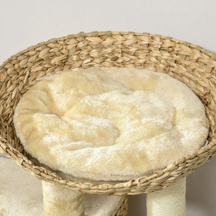 PAWROOM - Kissan raapimispuu 98 cm kissapuu kahdella makuualustalla, kissan raapimispuun leikkipallo kissoille enintään 6 kg, kissan huonekalut, sisaali, beige