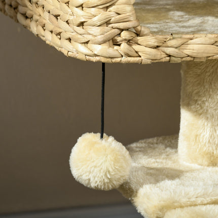 PAWROOM - Kissan raapimispuu 98 cm kissapuu kahdella makuualustalla, kissan raapimispuun leikkipallo kissoille enintään 6 kg, kissan huonekalut, sisaali, beige