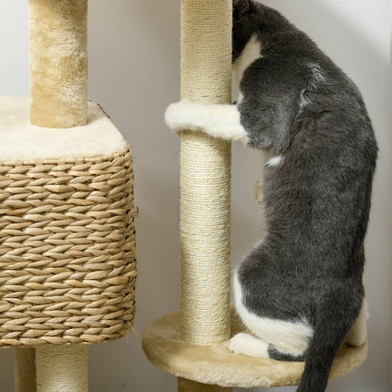 PAWROOM - Kissan raapimispuu 98 cm kissapuu kahdella makuualustalla, kissan raapimispuun leikkipallo kissoille enintään 6 kg, kissan huonekalut, sisaali, beige