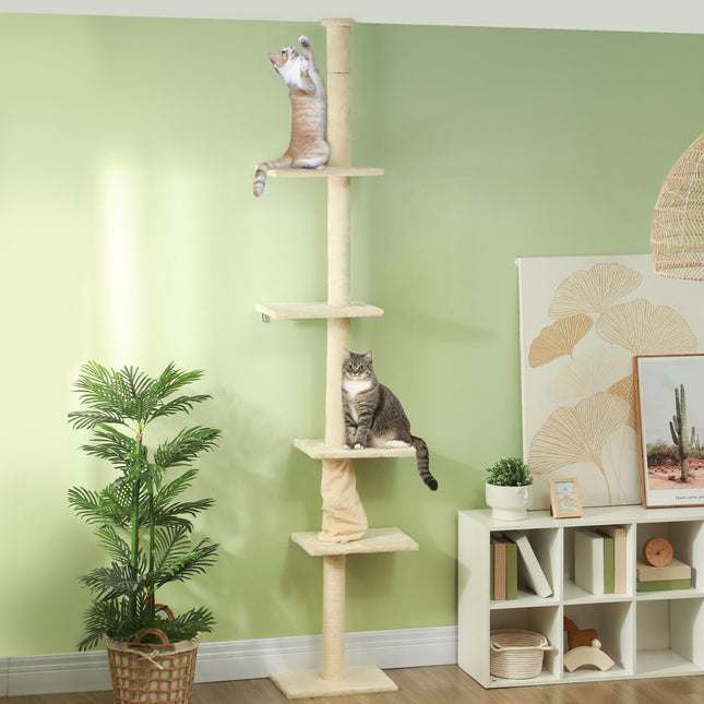 PAWROOM - Cat tree with high ceiling with platforms, 225-275 cm, cream