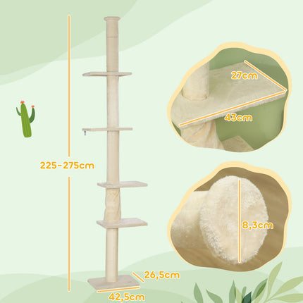 PAWROOM - Cat tree with high ceiling with platforms, 225-275 cm, cream
