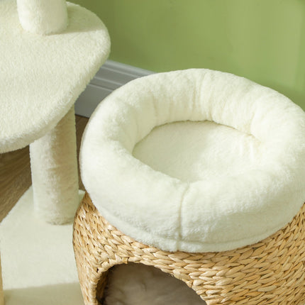 PAWROOM - Raapimispylväs 79 cm kissapuu kissaluolalla, sänky, leikkipallot, kissan raapimispuu sisalilla, kissoille enintään 5 kg, kermanvalkoinen