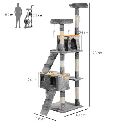 PAWROOM - Multi-level cat climbing tree, XXL grey, 50x50x170 cm