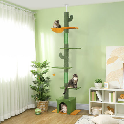 PAWROOM - Cat tree 230-275 cm with cave and play ball - Green