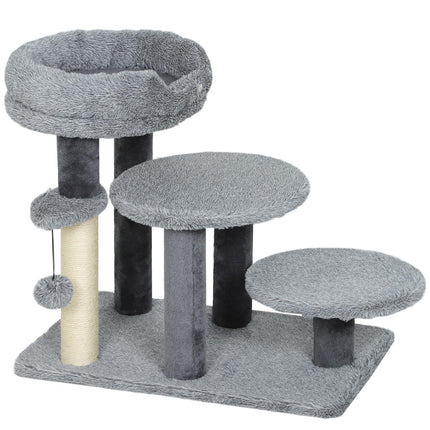 PAWROOM - Cat Tree with Sisal Post, Plush Fabric, Wide Base, Gray
