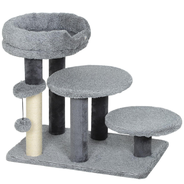 PAWROOM - Cat Tree with Sisal Post, Plush Fabric, Wide Base, Gray