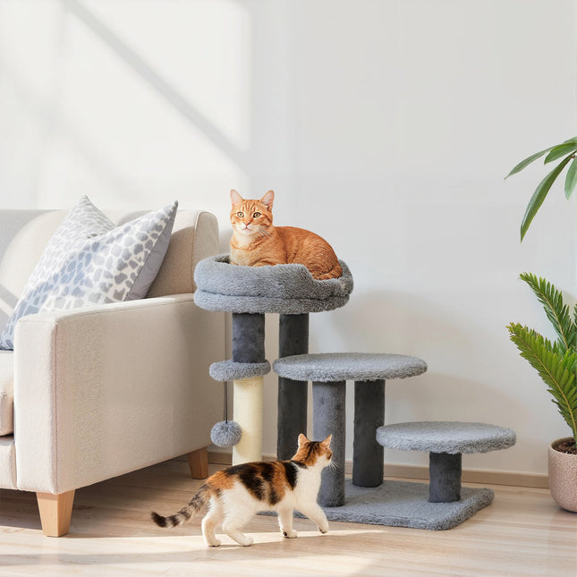 PAWROOM - Cat Tree with Sisal Post, Plush Fabric, Wide Base, Gray