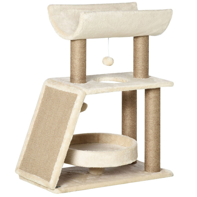 PAWROOM - Kissan Raapimispylväs Pieni 76 Cm, Leikkipallo Ja Istuin, Sisäkiipeilytorni, Sänky Ja Raapimislauta, Vaaleanruskea, Jopa 5 Kg