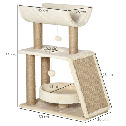 PAWROOM - Small cat scratching post with bed and play ball - 76 cm
