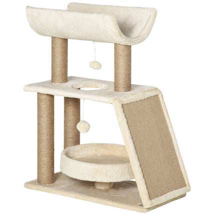 PAWROOM - Small cat scratching post with bed and play ball - 76 cm