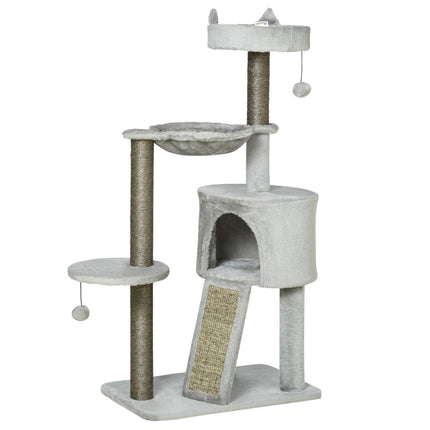 PAWROOM - Cat scratching tree with cave & sisal, 113 cm, light grey