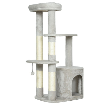 PAWROOM - Cat Tower 114 cm, Sisal Posts, Multi-Level, Light Grey