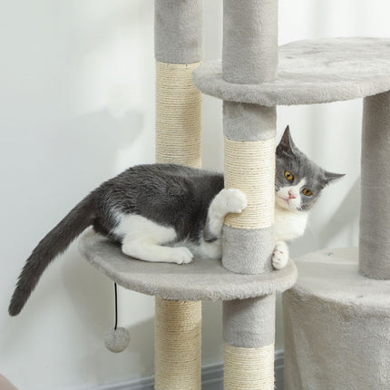 PAWROOM - Cat Tower 114 cm, Sisal Posts, Multi-Level, Light Grey