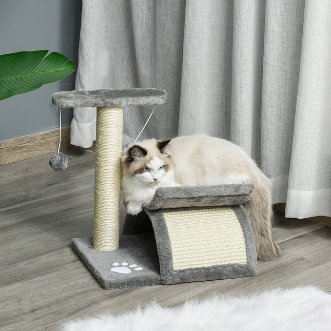 PAWROOM - Kissan Raapimistolppa, Leikki- Ja Raapimistolppa Leikkipallolla, Vaaleanharmaa, L40Xl30Xk43 Cm
