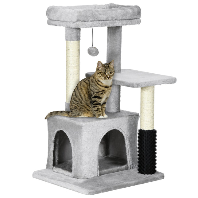 PAWROOM - Cat tree with scratching posts, cat cave & massage, gray
