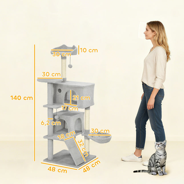PAWROOM - Kissapuu 140 cm, monitasoinen, sisalpylväät, riippumatto