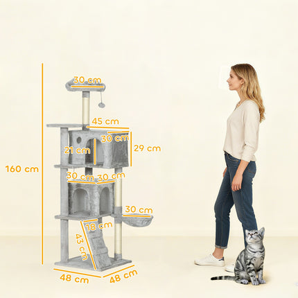 PAWROOM - Cat Tree 160cm, Multi-Level, Sisal Posts, Hammock, Platforms
