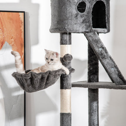 PAWROOM - Kissanpuu Raapimispylväs Kissa Raapimispylväs Kiipeilypuu Kissa Sisal Katto Korkea (Korkeus Säädettävissä 240-260Cm) Tummanharmaa