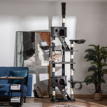 PAWROOM - Kissanpuu Raapimispylväs Kissa Raapimispylväs Kiipeilypuu Kissa Sisal Katto Korkea (Korkeus Säädettävissä 240-260Cm) Tummanharmaa