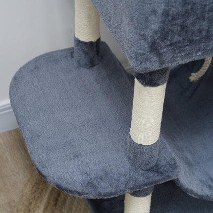 PAWROOM - Kissapuu 206 cm kissatorni luolalla, 2 leikkipalloa, sisalpylväät, taso suurille kissoille, tummanharmaa