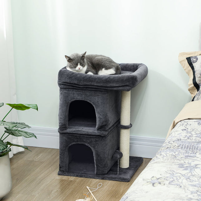 PAWROOM - Kissanpuu kahdella luolalla, taso, sisalpylväät, tummanharmaa