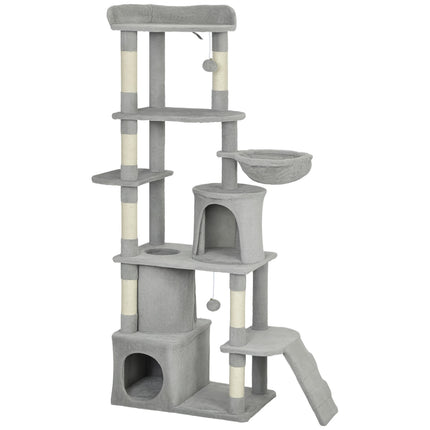 PAWROOM - Cat Tree with Tunnel, Caves, Sisal Posts, 170 cm, Light Gray