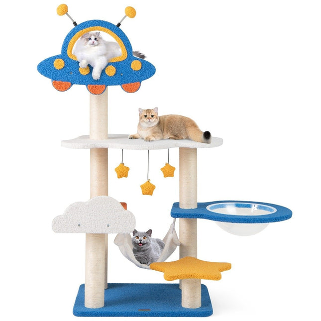 PAWROOM - Scratching post with space theme & space capsule & sisal scratching posts. Multi-layer climbing tree