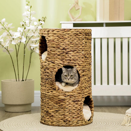 PAWROOM - Raapiva Piippu Kissatorni 73Cm 3-Tasoinen Tyyny Vesihyasinttiteräs Vaaleanruskea