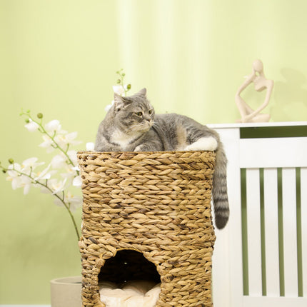 PAWROOM - Raapiva Piippu Kissatorni 73Cm 3-Tasoinen Tyyny Vesihyasinttiteräs Vaaleanruskea