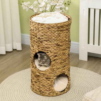 PAWROOM - Raapiva Piippu Kissatorni 73Cm 3-Tasoinen Tyyny Vesihyasinttiteräs Vaaleanruskea
