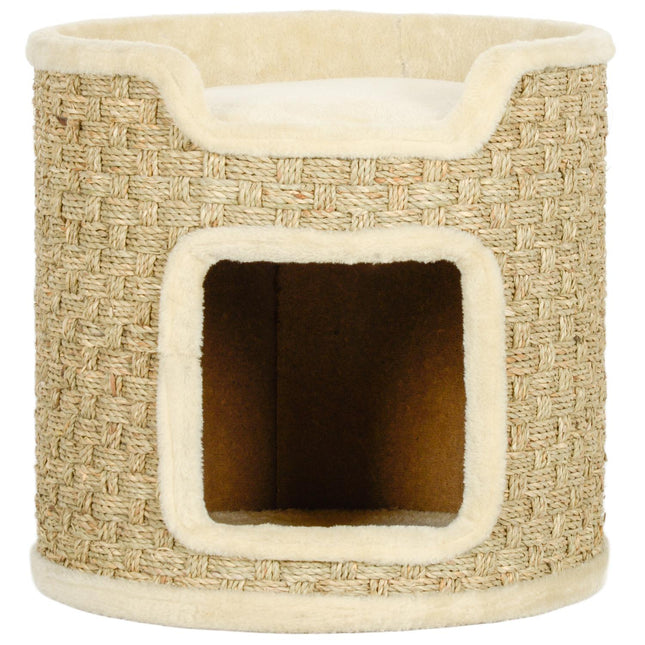PAWROOM - Raapimistynnyri, 37 cm korkea kissapiippu ovella, raapimispylväs 2 tasolla, sisalista valmistettu kissatorni, kissoille 5 kg, khaki