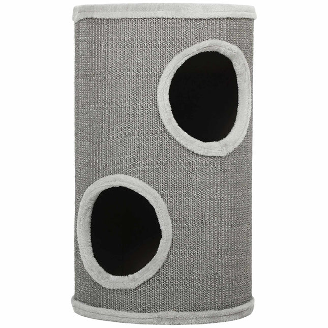 PAWROOM - Cat Scratching Tower, 2 Levels, Sisal & Plush, Light Grey