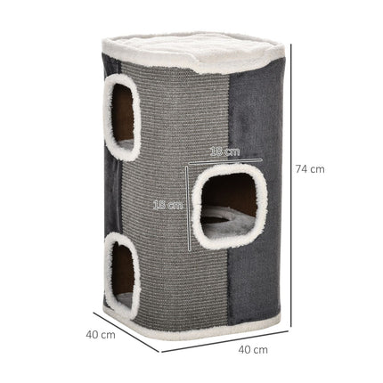 PAWROOM - Cat tree with 3 levels, sisal & velvet smooth fabric, grey/white
