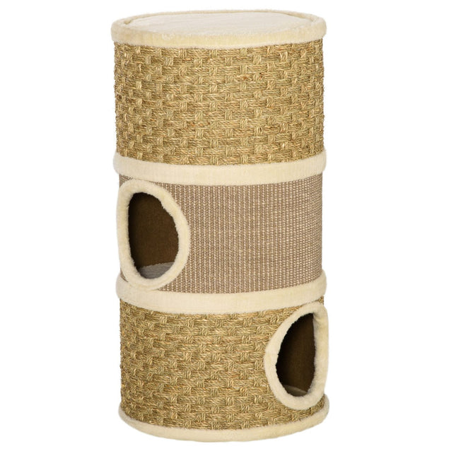 PAWROOM - Kissan Raapimistanko, Raapimispiippu, 3 Tasoa, Sisal-Pehmo, 37,5X37,5X70Cm