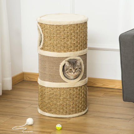 PAWROOM - Kissan Raapimistanko, Raapimispiippu, 3 Tasoa, Sisal-Pehmo, 37,5X37,5X70Cm