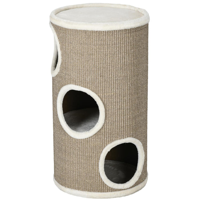 PAWROOM - Raapimispiippu, korkeus 70 cm, leikkitynnyri kissoille, 3 tasoa, kissan raapimispylväs 3 luolalla, kissapuu, raapimistorni, sisal, pehmo