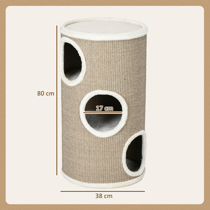 PAWROOM - Raapimispiippu, korkeus 70 cm, leikkitynnyri kissoille, 3 tasoa, kissan raapimispylväs 3 luolalla, kissapuu, raapimistorni, sisal, pehmo