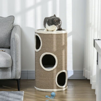 PAWROOM - Raapimispiippu, korkeus 70 cm, leikkitynnyri kissoille, 3 tasoa, kissan raapimispylväs 3 luolalla, kissapuu, raapimistorni, sisal, pehmo