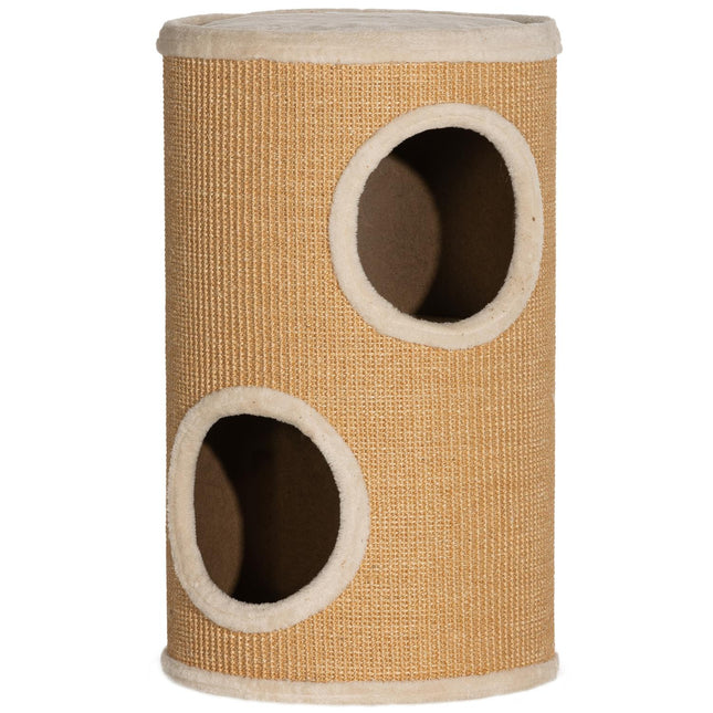 PAWROOM - Raapimistynnyri, 60 cm korkea kissan tynnyri 2 luolalla, raapimispylväs, sisalista valmistettu kissatorni, kissoille enintään 5 kg, ruskea