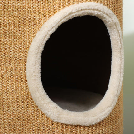 PAWROOM - Raapimistynnyri, 60 cm korkea kissan tynnyri 2 luolalla, raapimispylväs, sisalista valmistettu kissatorni, kissoille enintään 5 kg, ruskea