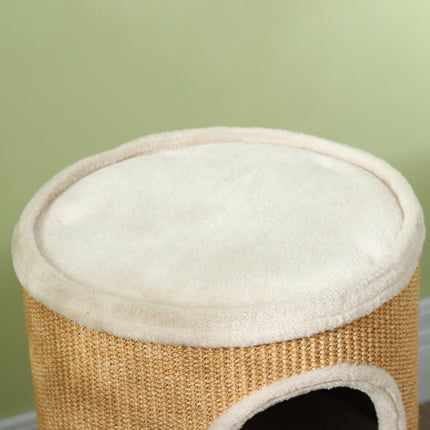 PAWROOM - Raapimistynnyri, 60 cm korkea kissan tynnyri 2 luolalla, raapimispylväs, sisalista valmistettu kissatorni, kissoille enintään 5 kg, ruskea