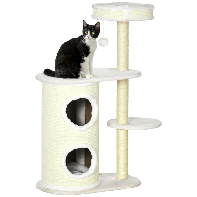 PAWROOM - Raaputustolppa 100 Cm, Raaputuspiippu, Sisalpylväs & Leikkipallo, Tyyny, Kermanvalkoinen