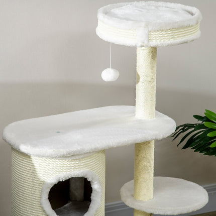 PAWROOM - Raaputustolppa 100 Cm, Raaputuspiippu, Sisalpylväs & Leikkipallo, Tyyny, Kermanvalkoinen