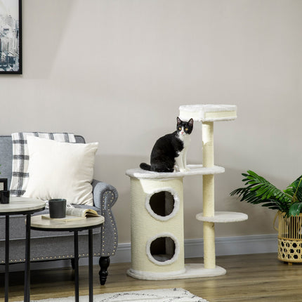 PAWROOM - Raaputustolppa 100 Cm, Raaputuspiippu, Sisalpylväs & Leikkipallo, Tyyny, Kermanvalkoinen